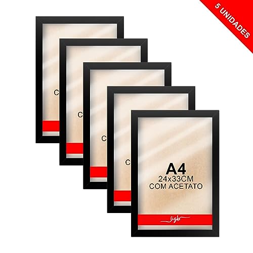 Liz KO Kit Moldura A4 Certificado Quadro Foto Diploma Retratos Alvará Decoração Exibição 21x30 Preto