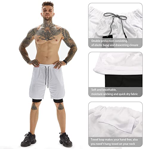 Image of OEBLD Mens Athletic Shorts 2-in-1 Gym Workout Running 7'' Shorts with Towel Loop