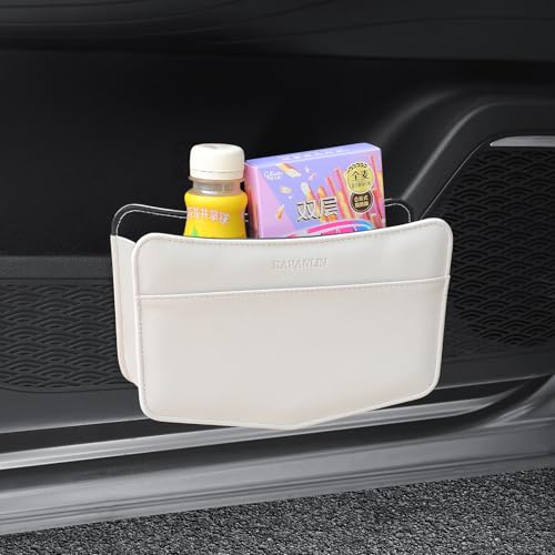 Image of Car Trash Can Small Leather Vehicle Trash Bin Car Dustbin Garbage Organizer Holder with Trash Bag Foldable Mini Cars Storage Bag Container for Auto SUV Van Trucks (White,Clip on)
