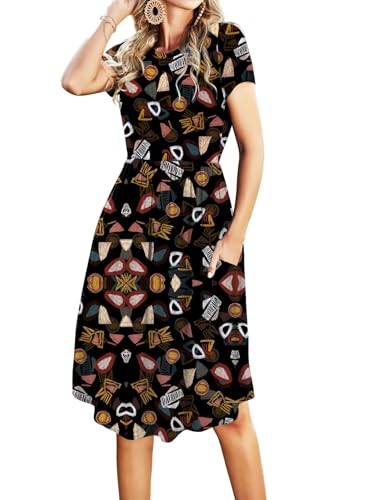 Image of Simier Fariry Womens Summer Modest Work Casual Midi Knee Dress Pocket Short Sleeve Teacher Outfits Spring Travel Clothes