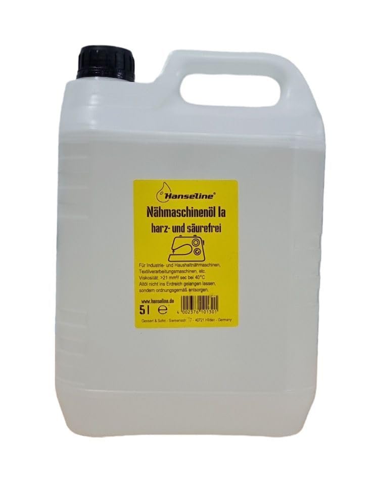Hanseline Nähmaschinenöl, 5 Liter, Harz- und Säurefrei, für Industrie- und Haushaltsmaschinen