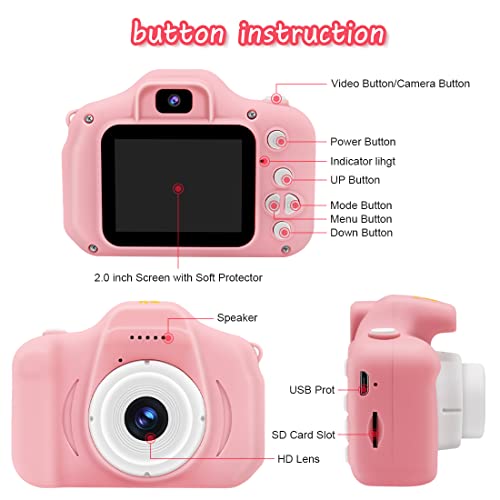 Yue3000 Upgrade Kids Camera,Gifts For Boys And Girls Of Age 3-9, 1080P Hd Digital Video Cameras For Toddler, 20M High -Definition Digital Camera, Suitable For Portable Toys With 32Gb Sd Card-Pink #TOP7