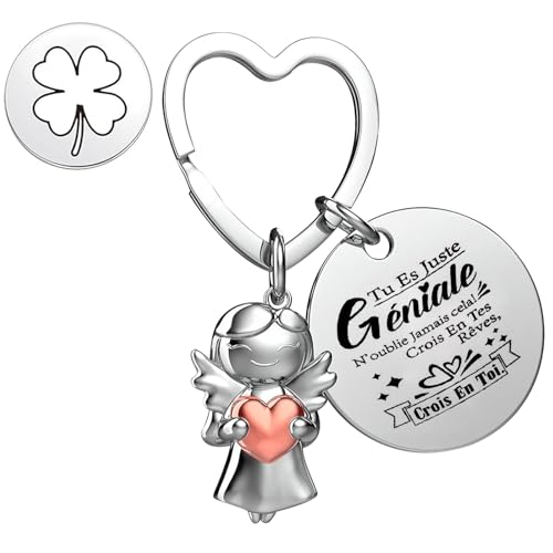 Llavero personalizado con ángel y mensajes únicos en francés, regalo original de cumpleaños para la amistad,para amiga hija novio novia hermano colega puerto clave grabado para inspiración anima,
