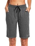 BALEAF Damen Bermuda Shorts mit Taschen Kurz Baumwolle Hose für Yoga, Sport, Freizeit Dunkelgrau XXL