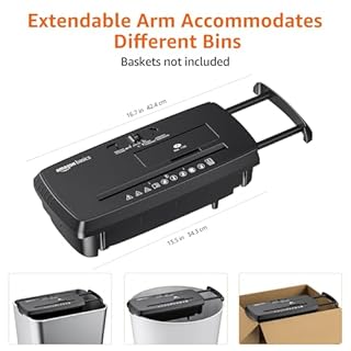 Amazon Basics 8-Sheet Strip Cut Portable Paper, CD, and Credit Card Shredder with Auto-Off, Overheat Protection, Compact Design, No Basket, Extendable Arm, Black