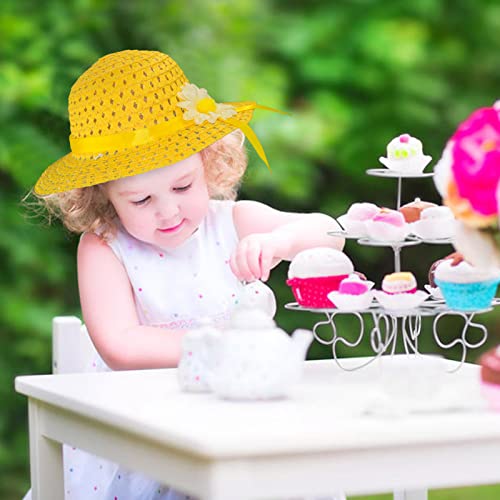 Vegove 6 Sets Girls Tea Party Straw Sun Hats with Handbags, Gloves & Kits - Country Girl Dress Up Easter Princess Costume Accessories, Birthday Supplies3