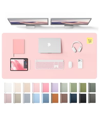 Image of YSAGi Leather Desk Pad Protector, Office Desk Mat, Large Mouse Pad, Non-Slip PU Leather Desk Blotter, Laptop Desk Pad, Waterproof Desk Writing Pad for Office and Home (Light Pink, 55 inch x 24 inch)