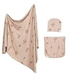 Leyl&Ari Newborn Essentials | Swaddle Blanket Burp Cloth Hat Set (Daises/Butterflies) (Cactus Set)
