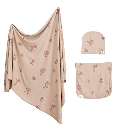 Leyl&Ari Newborn Essentials | Swaddle Blanket Burp Cloth Hat Set (Daises/Butterflies) (Cactus Set) #TOP3