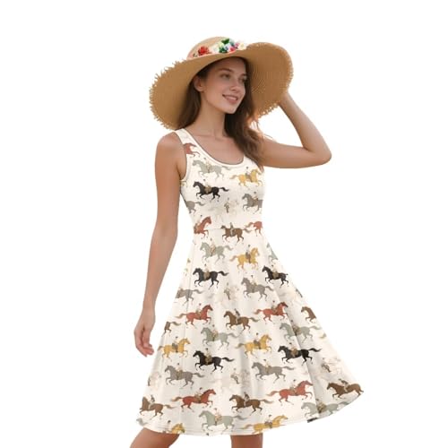Image of Women Stylish Tank Dresses Sleeveless Round Neck Midi Casual Dress with Pocket for Summer