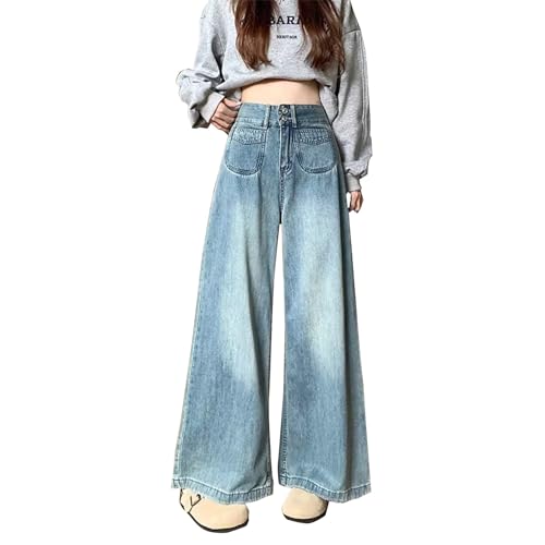 Jean grande taille pour femme à jambes larges denim bleu