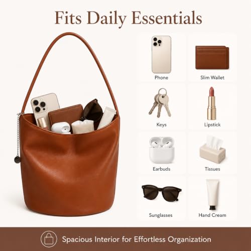 Bolso bolsa tipo bucket de cuero suave para mujer miniatura 4
