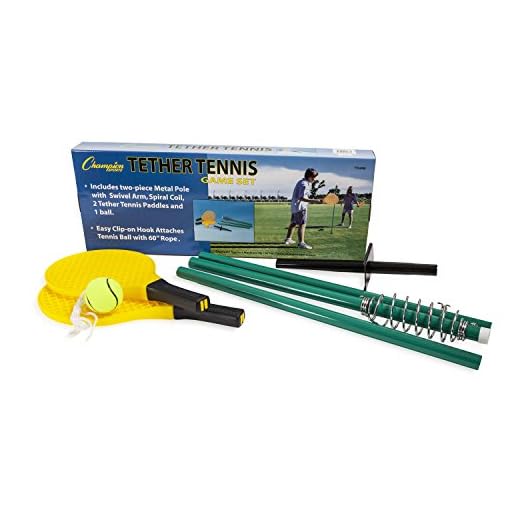 Champion Sports TTGAME Tetherball Tennis: Swingball Outdoor Lawn Game for Kids, Adults, and Families - Backyard Tether Kit with Tennis Ball and Paddle Set