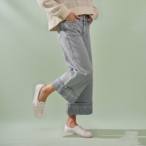 Pantalon denim femme ample à rayures verticales fluides - 5