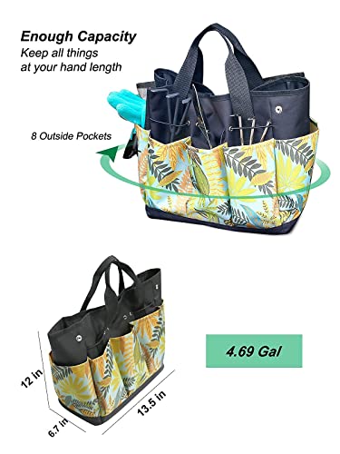 GERYMU Garden Tool Bag, 8 Pockets Garden Tote Bag, Heavy Duty Oxford Garden Tool Storage Bag, Gardening Tool Kit Holder (Floral Yellow)