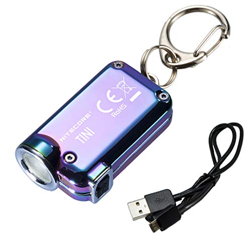 Nitecore TINI SS 380 Lumen Super Small USB Rechargeable Keychain Flashlight with LumenTac Charging Cable (Stainless Steel - Tropical)