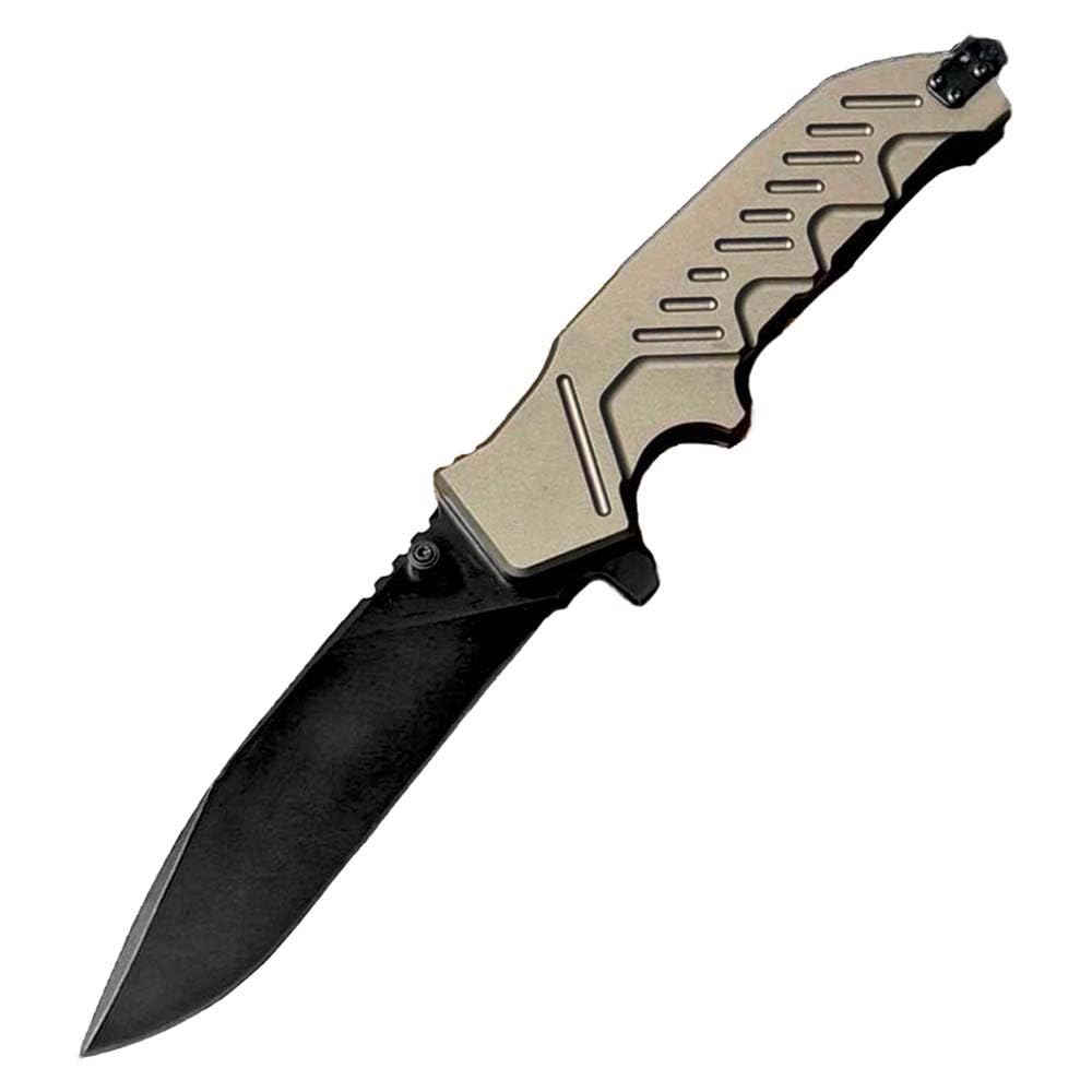 Klappmesser 10.6" Scharfes slim Taschenmesser schwarz edelstahl Alu lange, Khaki aluminium, kette geprägter muster, Outdoor Edc Messer Survival Jagdmesser, tragbare camping messer, geschenk für männer