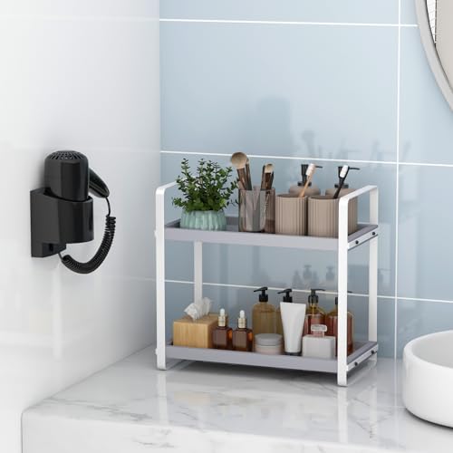 Image of HNRLOY Bathroom Counter Organizer,Bathroom Countertop Organizer,Counter Shelf,Countertop Storage,Organization and Storage,Makeup Shelf,Sink Caddy(Grey 2 Tier)