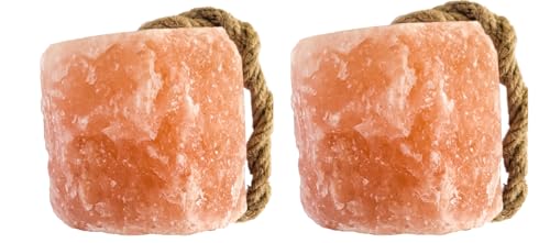 Organo Himalaya Himalayan Salt Lick On Rope 7.5-8 lb Each (Pack of 2) for Horses, Deer, Goats & Livestock | Natural, Mineral-Rich, Long-Lasting Salt Blocks