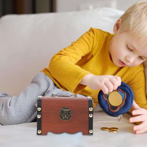 Tirelire en bois avec boîte de rangement verrouillable noire pour bijoux