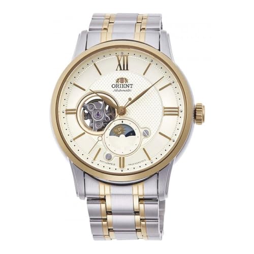 Orient Sun & Moon Watch Men'S Automatic Hand Winding Elegant Steel Or Leather Wrist Watch With Day And Night Function, Two-Tone Romans, Classic