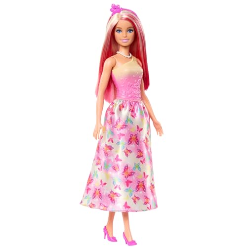 Barbie Princesa Muñeca con Falda de Mariposas Rosa, Diadema y