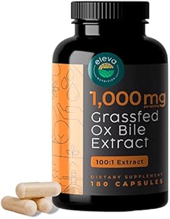 Eleva Nutrition Grass-Fed Ox Bile Extract 1000mg Bile Salts Supplements with Black Pepper. Supports Digestive Health - 180 Count