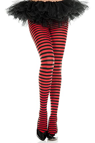 Black/Red Std Size (Up to 175 lbs) - Striped Opaque Tights