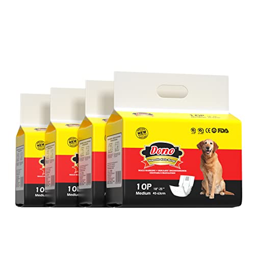 Pañales para perros desechables DONO Paños para perros machos Pañales para mascotas suaves absorbentes Super, incluidos cuatro tamaños, pañales con indicador de humedad (M 40 Count (18'-25'))