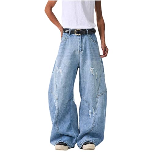 Men's Jeans Relaxed Fit Fashion Baggy Y2k Ripped Denim Pants Casual Wide Leg Cargo Trousers 90s Streetwear Sweatpant