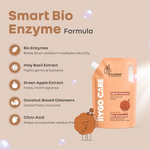 Image of R for Rabbit Hygocare 1000 ml Refill Pack Baby Liquid Cleanser for Washing Toys|Nipples Powered by Bio Enzymes Residue Free Anti Bacterial