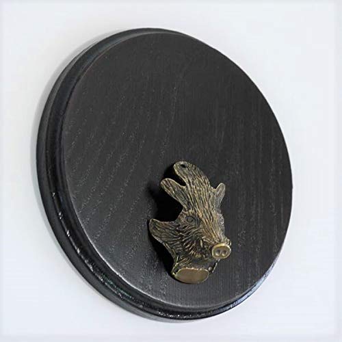 GTK - Geweihe & Trophäen KRUMHOLZ Placa de cuña para armas, placa de trofeo, redonda, oscura, AF 15 cm, con cabeza de cuña, adorno pequeño