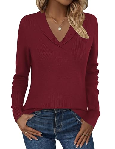 Image of Zeagoo Womens Sweaters Fall Fashion 2025 Long Sleeve Tops V Neck Business Casual Collared Knit Tunic Pullover Outfits