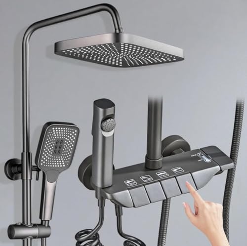 Milano Shower System 4 Ways Piano Keys Shower Faucet Set with Rainfall Shower Head Handheld Shower Tub Spout Bidet Sprayer Adjustable Water Outlet Modes and Hot & Cold Water Gray