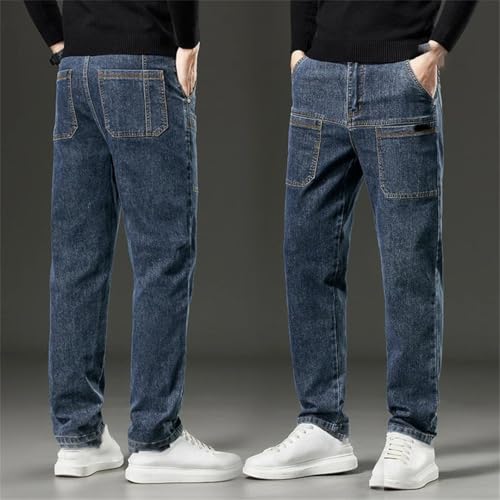 Men's Pocket Design Denim Jeans High Elasticity Straight Leg Casual Trousers Fashion Mid Waist Pants2