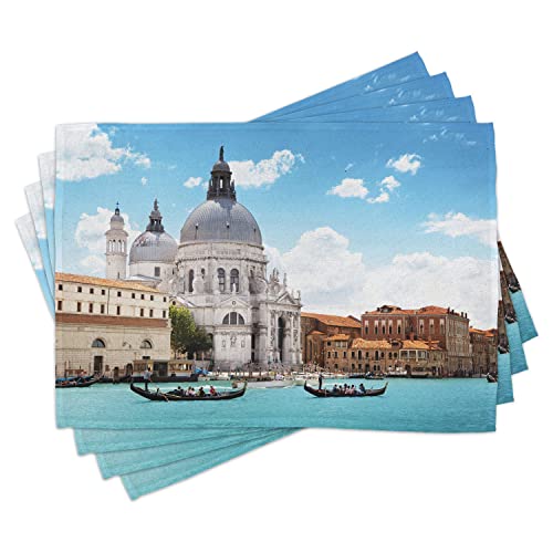 ABAKUHAUS Venecia Salvamantel Set de 4 Unidades, Gran Canal de Venecia, Material Lavable Estampado Decoración de Mesa Cocina, Pálida del café con Leche