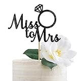 Black Glitter Miss To Mrs Script Cake Topper, Bridal Shower, Engagement Party, Bachelorette, Stagette, Ring