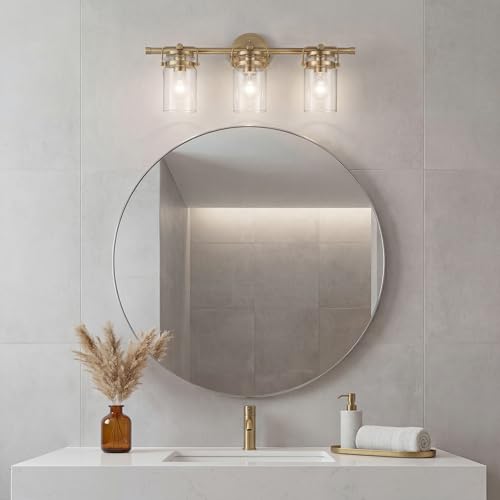 Kichler Brinley 24" 3-Light Bathroom Vanity Light Fixture with Clear Glass in Champagne Bronze, Modern Farmhouse Mason Jar Style for Mirror Lighting (24" W x 10.25" H), 45689CPZ by Kichler - Image 7