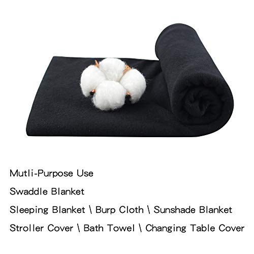 Pesaat Baby Swaddle Hat Set Bear Ears Boys Girls Beanie Newborn Baby Receiving Blanket Autumn Winter (Black(Hat+Swaddle), 0-6 Months) #TOP1