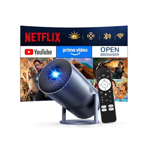 [Compatible with Netflix/Electric Focus]Mini Projector with WiFi and Bluetooth - 1080P 4K Portable Outdoor Projector,270°Smart Projector for Movie Night/Ceiling /Home Theater/Gift for Her/Hi