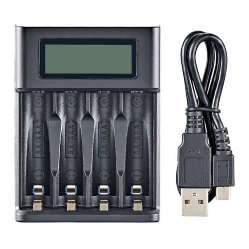 Sirxlevcy Cargador de Batería con Pantalla LCD de 4 Ranuras Cargador USB Inteligente para 4 Baterías AA o AAA