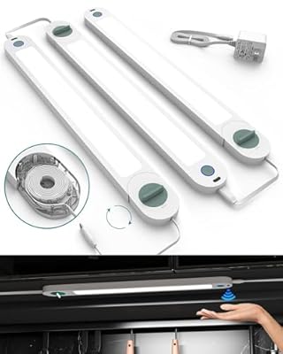 Hand Wave Under Counter Lights for Kitchen, Motion Sensor Lights Plug in, with Retractable Cable, 6000K White Dimmable Wired Closet Lights 3 Pack