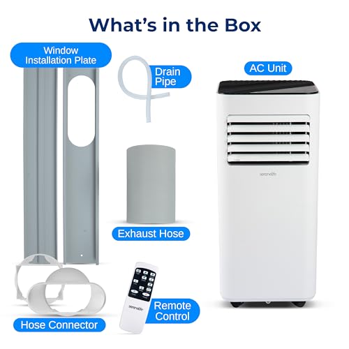 Image of SereneLife 10000 BTU Portable Air Conditioner - Free-Standing A /C Unit w /Cooling, Dehumidifier & Fan, Energy Efficient, 320 Sq. Ft. Coverage, Includes Window Mount Kit & Wheels, 11x11x27 IN (White)