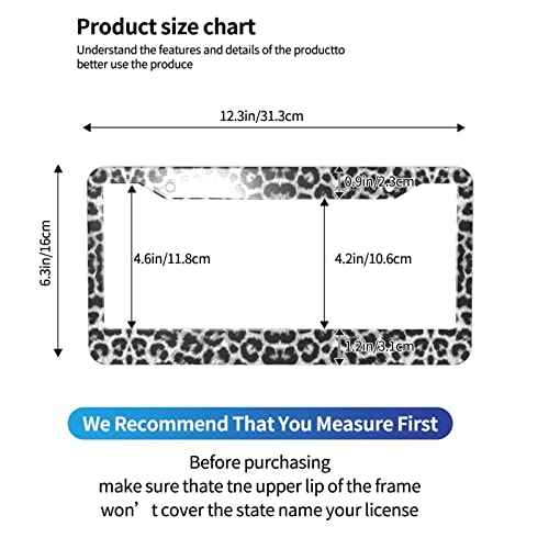 Gray Leopard Print Car License Plate Frame 2 Pack, Front Rear Snow Leopard License Plate Covers Holder Metal Stainless Car Tag Frame Car Accessories For Women Girl Men Vehicles Auto Decoration #TOP2
