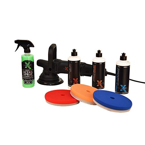 Liquid X Complete Heavy Paint Correction DA Polishing Kit -Remove Heavy Scratches & Swirls - Heavy Cutting Compound, Medium Cutting Compound & Finishing Polish with Foam Pads & Polisher + Detail Spray