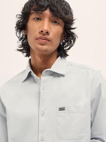 Image of THE BEAR HOUSE Men's Blue Tailored Fit Full Sleeve Cotton Solid Shirt