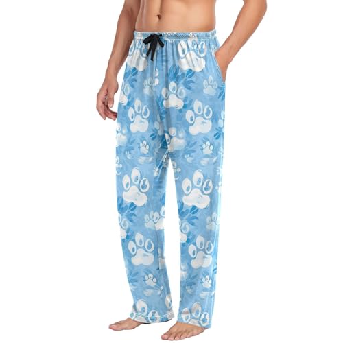 Men’s Dog Paw Prints Pajama Pants with Pockets, Comfortable Lounge Sleep Bottoms#6214