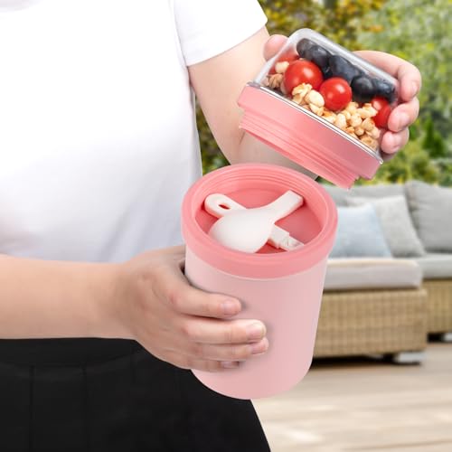 Mitsemmo Müslibecher to Go 600ml+270ml,Joghurtbecher to Go Kinder mit Löffel,Müsli Cup to Go Becher,Cornflakes to Go… – Ansicht 4