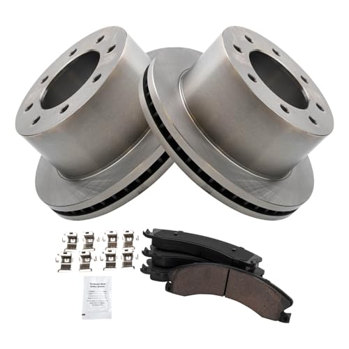 Image of TRQ Rear Brake Pad & Rotor Kit Ceramic Compatible with 2011-2019 Chevrolet Silverado 3500 HD GMC Sierra 3500 HD