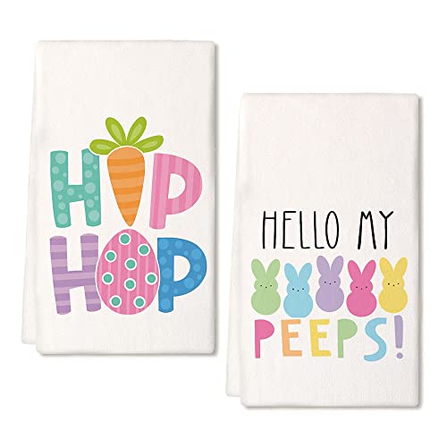 Arkeny Easter Kitchen Towels For Easter Decor Orange Carrot Bunny Dish Towels 18X26 Inch Ultra Absorbent Bar Drying Cloth Hop Hand Towel For Kitchen Bathroom Party Easter Decorations Set Of 2 #TOP6